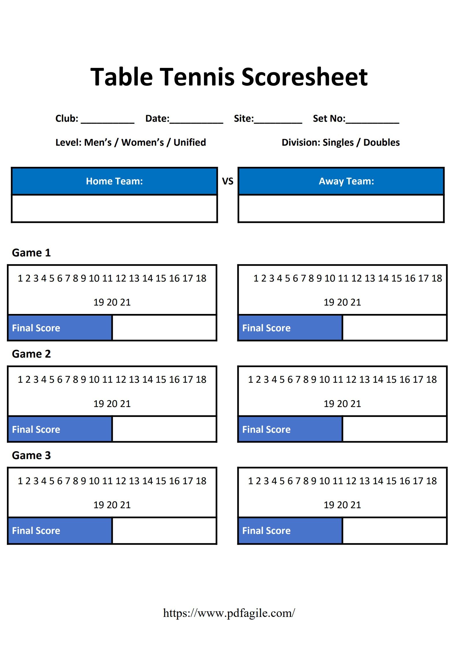 Free Printable Table Tennis Scoresheet Template for Tournaments